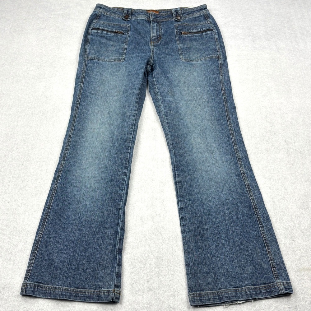 Lee Jeans Womens 12 Medium Blue One True Fit Flare Trouser Zip Pocket Stretch